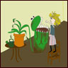 a little girl cares for her extra large pitcher plant